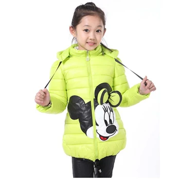 JK029-Green Зимняя куртка для девочек с рисунком Минни; пальто для девочек; хлопковая стеганая одежда; теплые детские толстовки с капюшоном; большие размеры - Цвет: JK029-Green