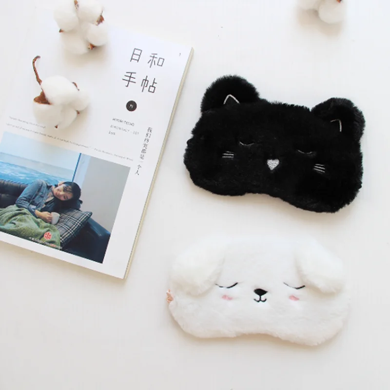 Мягкая маска для сна с тенью глаз дышащий чехол милый пушистый Женский Черный кот