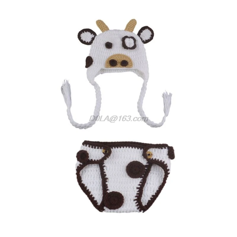 

Milk Cow Baby Photography Props Infant Knitted Outfits Newborn Animal Costume