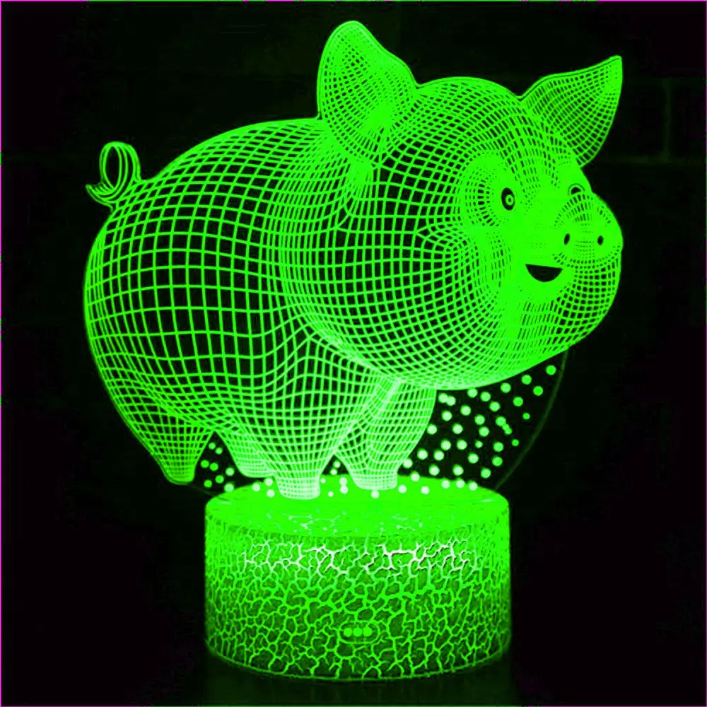 

Acrylic cute animal kawaii shape pig illusion hologram 3D LED night light children's decoration table lamp gift home decoration