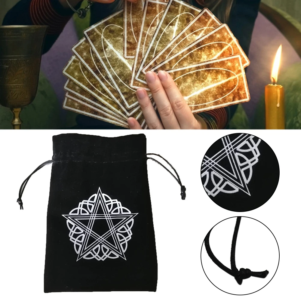 

13x18CM Thick Velvet Pentagram Tarot Storage Bag Protective Card Board Game Embroidery Drawstring Bag