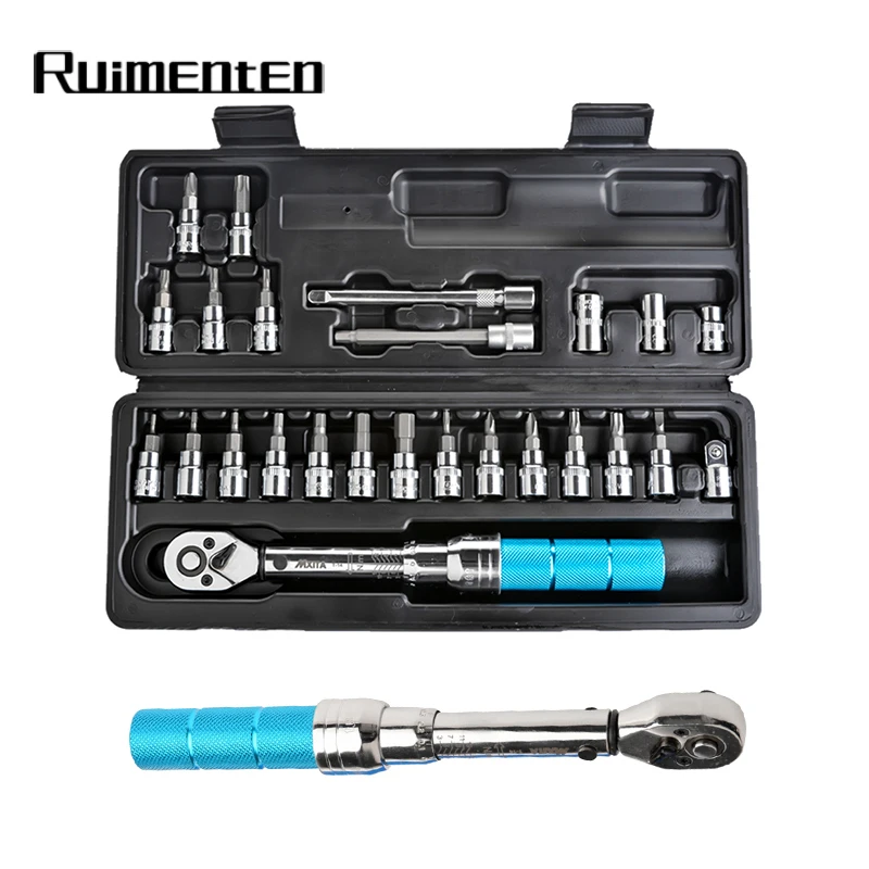 

1/4 2-14Nm Adjustable Torque Wrench Bicycle Repair Tools Box Professional Kit Set Tool Bike Repair Spanner Hand Tool Set Ratchet