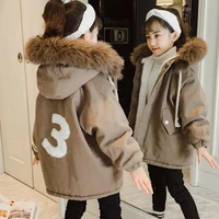 2021 new winter jacket girls parker coats western style thicken plus cotton parkas 14 years old fur collar childrens clothing