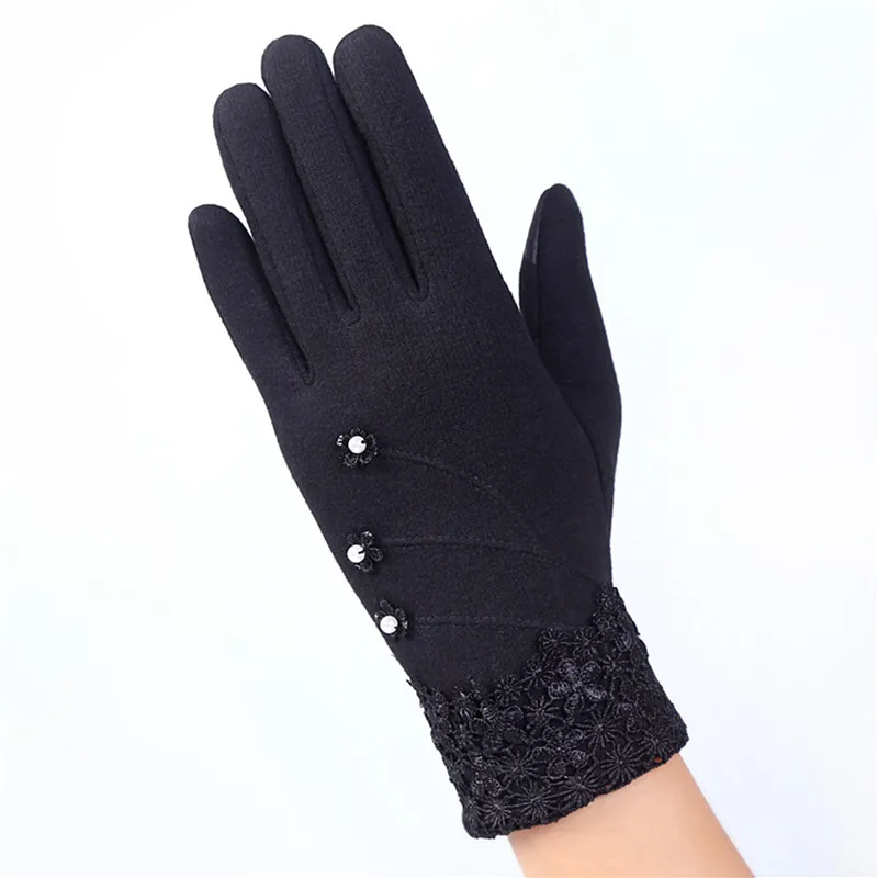 

Fashion Elegant Womens Touch Screen Gloves Winter Ladies Lace Warm Cashmere Bow Full Finger Mittens Wrist Guantes Gift