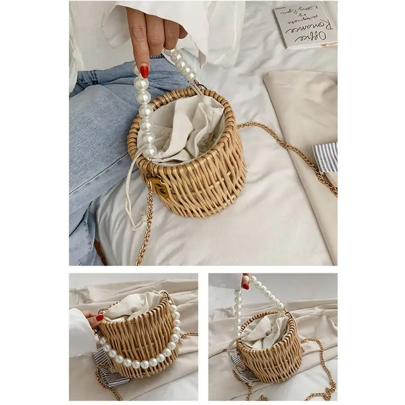 

Women Fashion Handbag Shoulder Bag Ladies Rattan Bucket Summer Crossbody Tote 20CA