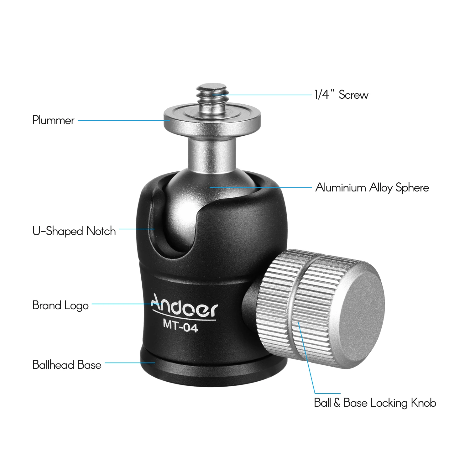 Andoer MT-04 Mini Ball Head 360 Degrees Panoramic Ballhead with Standard 1/4 Screw for Mounting DSLR Cameras Light Stand Monopod |