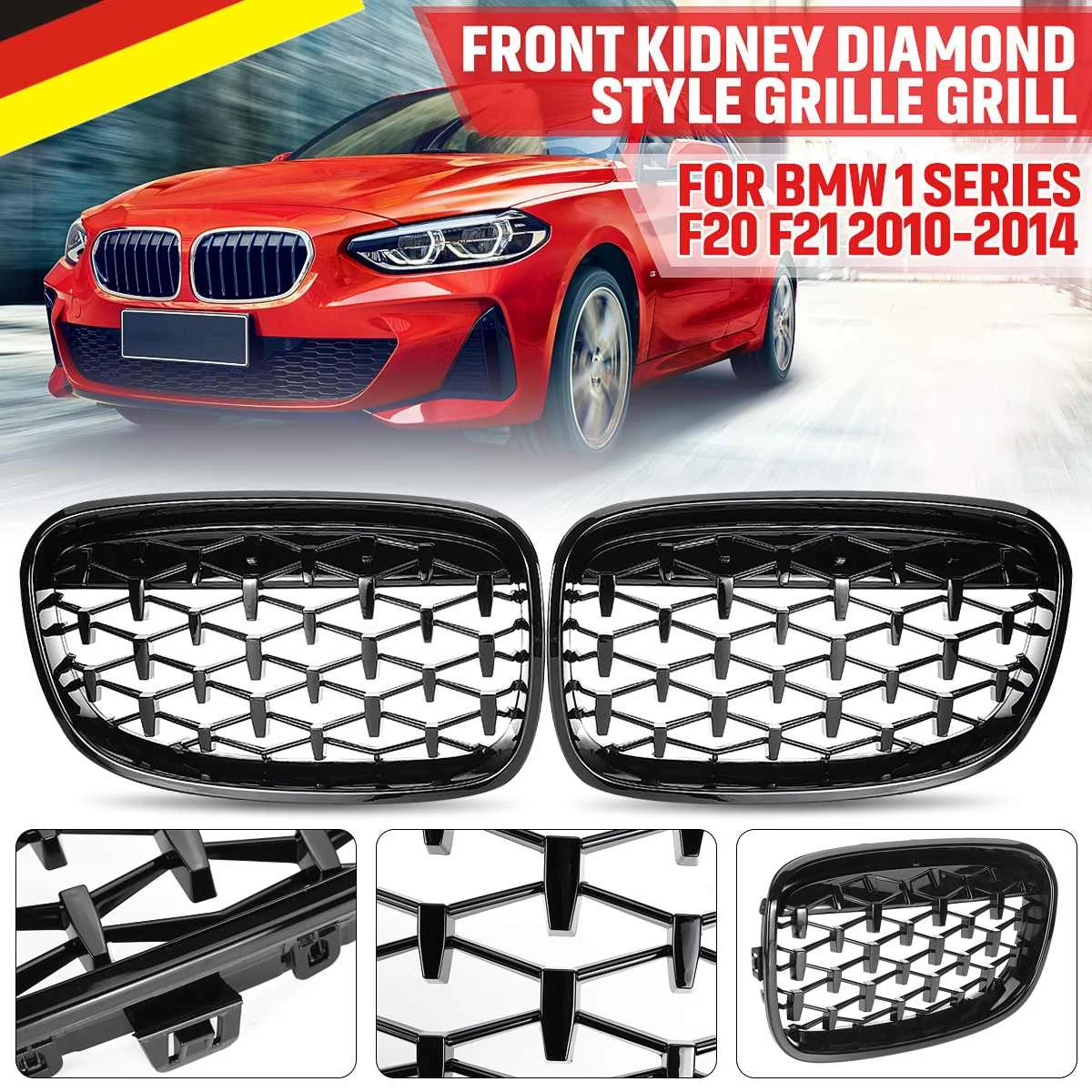 

ABS Meteor Car Front Bumper Kidney Diamond Style Grille Grill For BMW 1 Series F20 F21 2010 2011-2014 Replacement Racing Grille