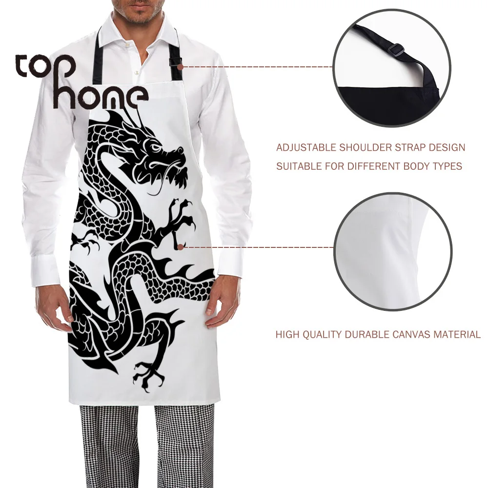 Tophome Кухонный Фартук простой черный белый дракон китайский миф удобные фартуки