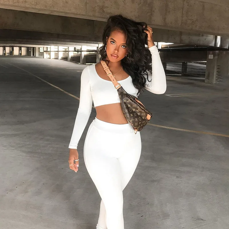 

Women Sport Suit Yoga Set Gym Workout Clothes Long Sleeve Fitness Crop Top + High Waist Energy Seamless Leggings