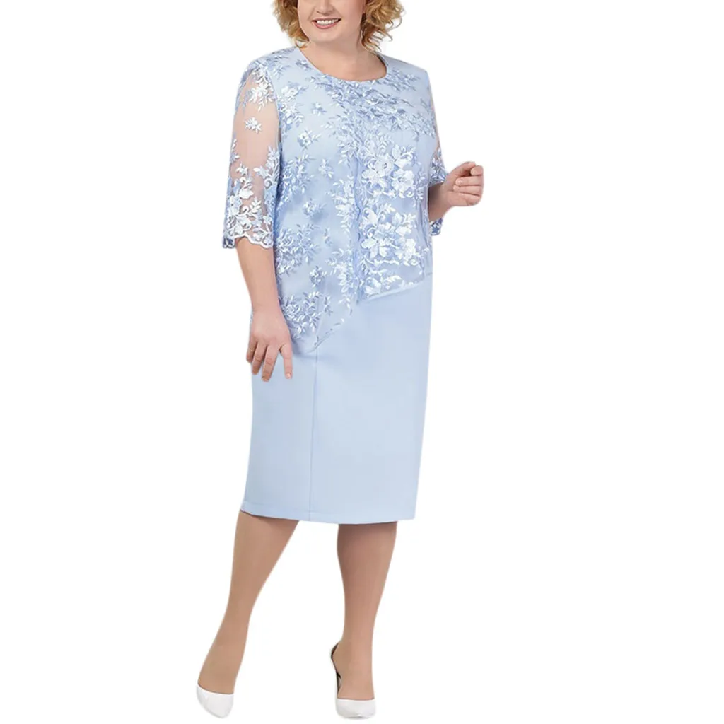 5XL женское платье размера плюс короткое однотонное миди с кружевами летний