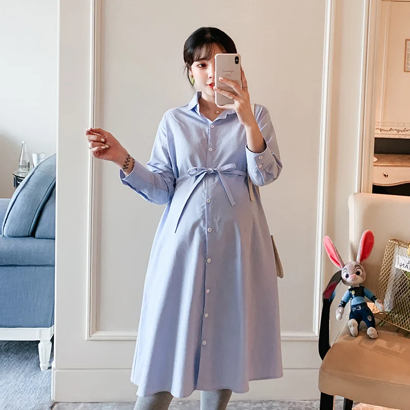 New Maternity Dresses Spring Autumn Maternity Clothes Shirt Dress Long Sleeve Business Maternity Gown Korean Pregnancy Clothes