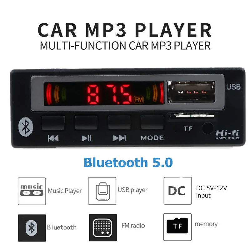 5 в 12 В Mp3 декодер плата модуль USB 3 мм AUX Bluetooth FM радио V5.0 беспроводной приемник 1 Din