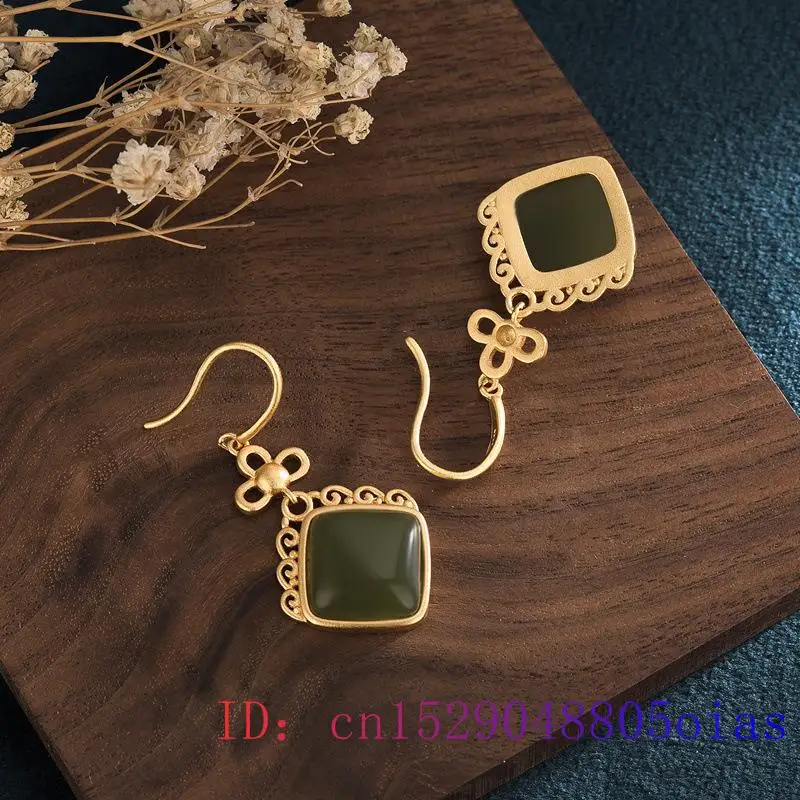 

Green Jade Earrings Gemstone Charm Gifts Jewelry 925 Silver Women Amulet Chalcedony Zircon Natural Fashion Crystal