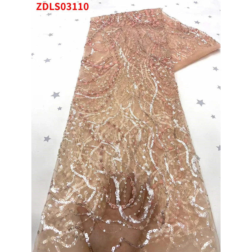 

High Class Sequin Materia African Lace Fabric Gorgeous ​Nigerian Net Tulle Cloth For Party Dress ZDLS03110