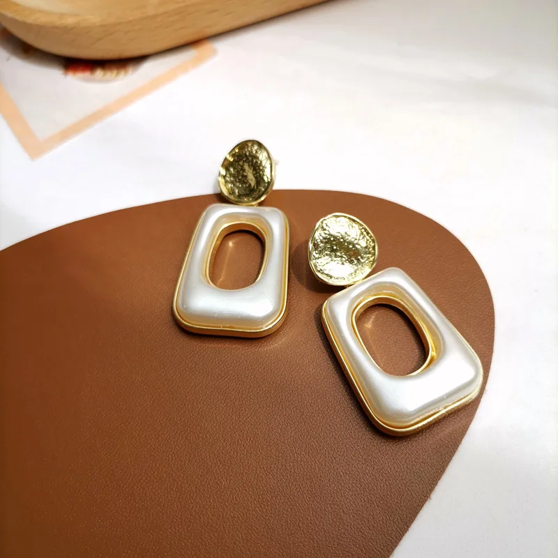 

Новые темпераментные геометрические корейские серьги, Винтажные белые большие серьги для невесты