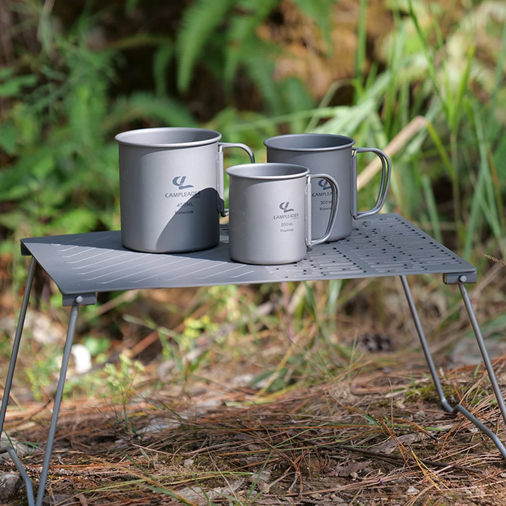 

3Pcs 200/300/450ml CAMPLEADER Outdoor Titanium Water Cup Set Camping Picnic Portable Coffee Tea Cup Mug Pots Tableware with Lid