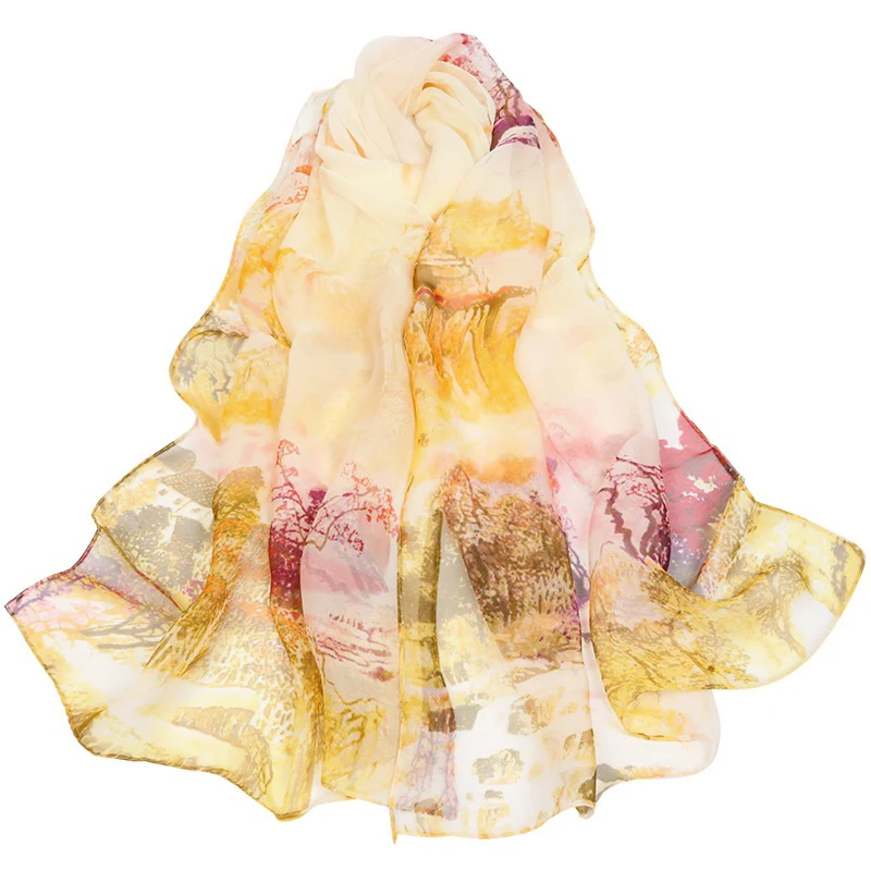 Новый Модный женский шарф с принтом пляжные парео из органзы рисунком чернилами