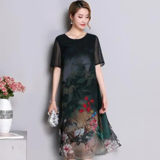 Женское платье с принтом в стиле ретро зеленое облегающее для женщин среднего