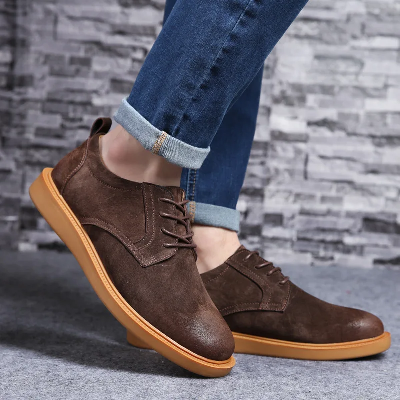 Мужская кожаная обувь оксфорды дышащая повседневная на плоской подошве для