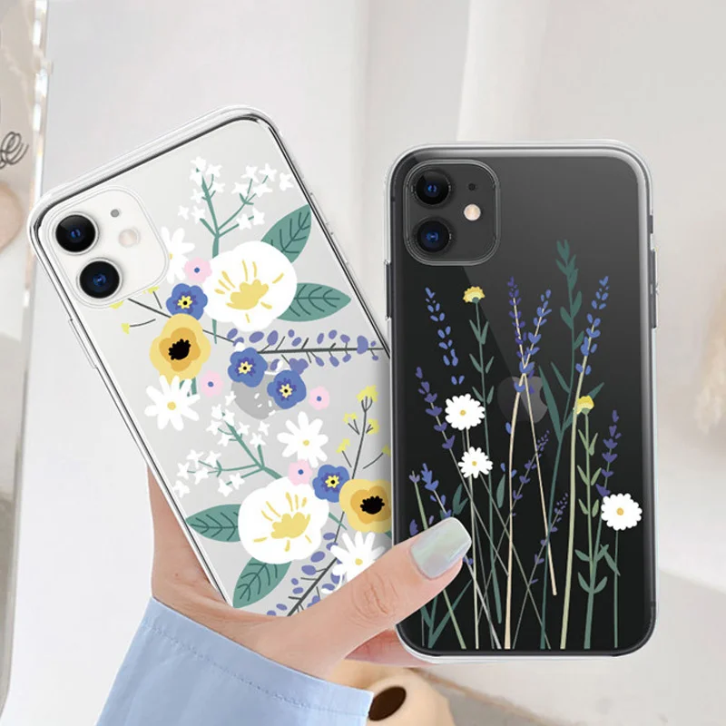 

Fashion Flower Phone Case For iPhone 11 Pro Max X XS XR Xs Max Soft TPU Clear Phone Case For iPhone 6 6s 7 8 Plus