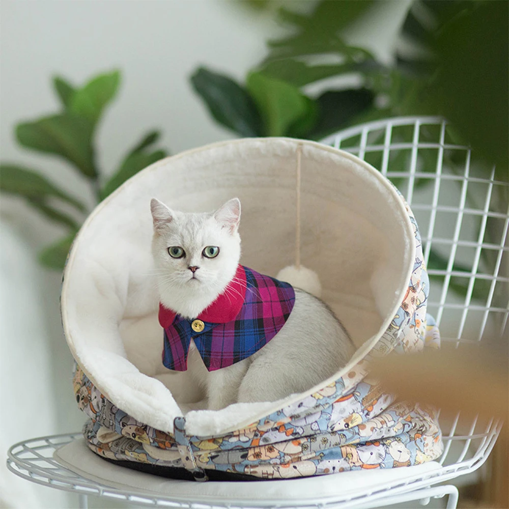 

Warm Pet Cat Bed Funny Cat House Semi-Closed For Puppy Kitten Nest Cozy Cave Collapsible In Four Forms Cat House Cama Gato