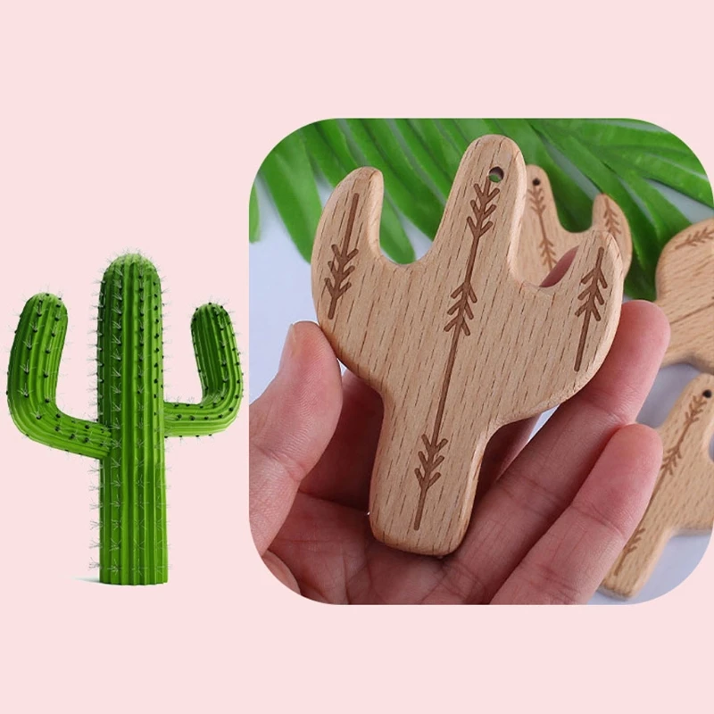 Mordedor de madera org&aacute;nico para beb&eacute;, juguete de dentici&oacute;n Natural, collar de dentici&oacute;n con cuentas de silicona, Clips para chupete reci&eacute;n nacido, cadena de regalo para beb&eacute;-2