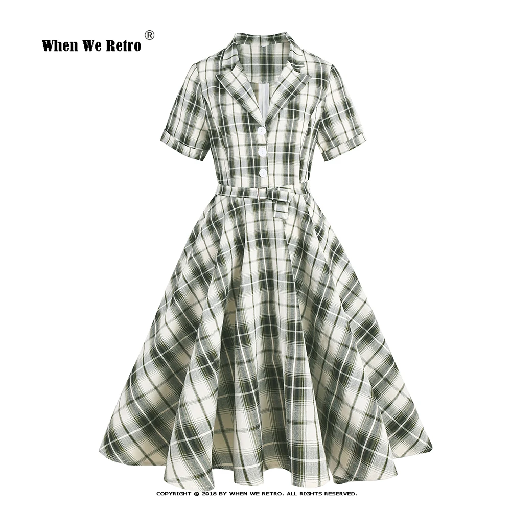 

Hepburn Retro Short Sleeve Large Swing Summer Dress VD1996 50s 60s British Women Green Blue Vintage Dresses Robe Femme
