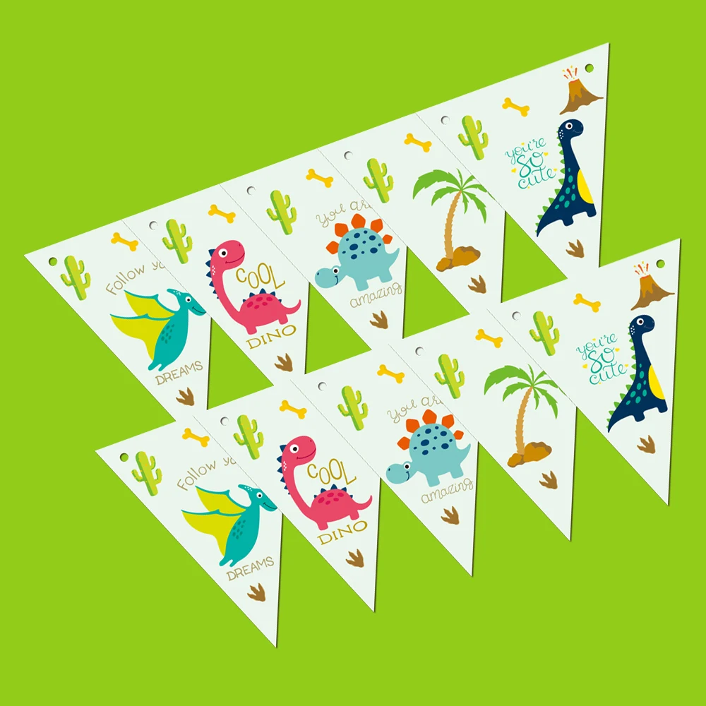 happy birthday dinosaur paper banner hanging diy party decor bunting supplies GX