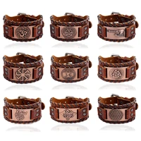 viking bracelet mens jewelry alloy charms wide leather bracelet men punk braided rope cuff bangle male wristband gift birthday