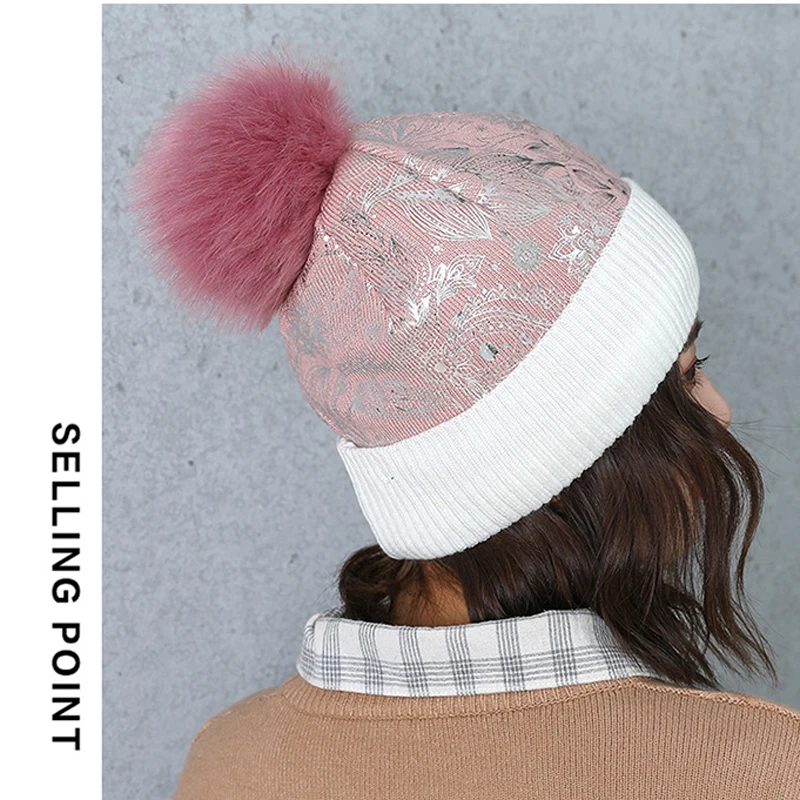 

Cc beanie Knitted hair ball ladies cute fashion innocent urinals printed thick winter accessories wool cap