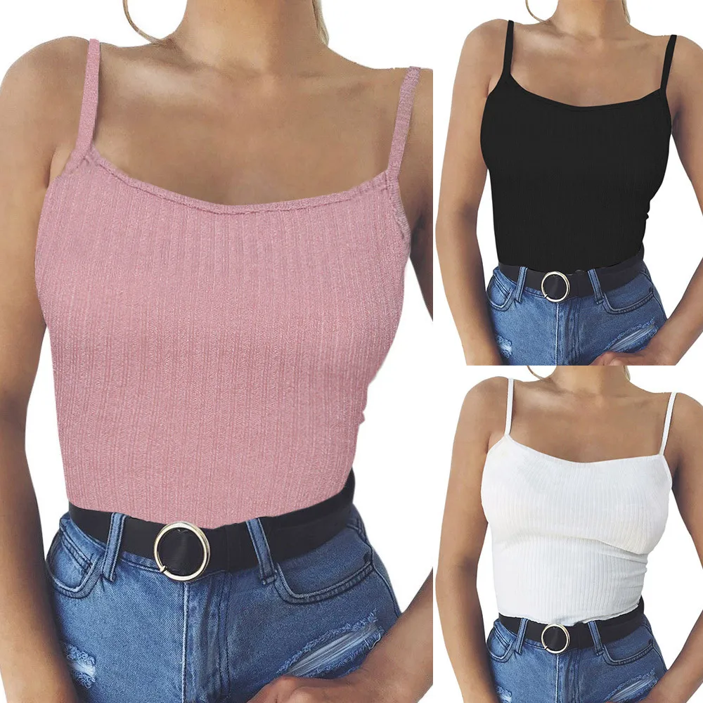 Модные сексуальные облегающие майки женские топы Однотонная футболка на