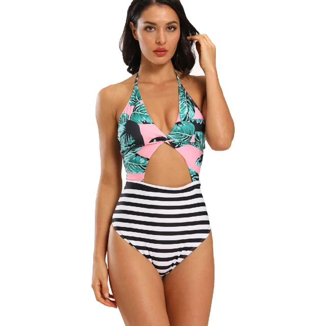 

Women Swimsuit Sexy Monokini Women's One Piece Swimsuit High Neck Swimsuits Bathing Suit Women Swimwear for Women Blue Print Wom