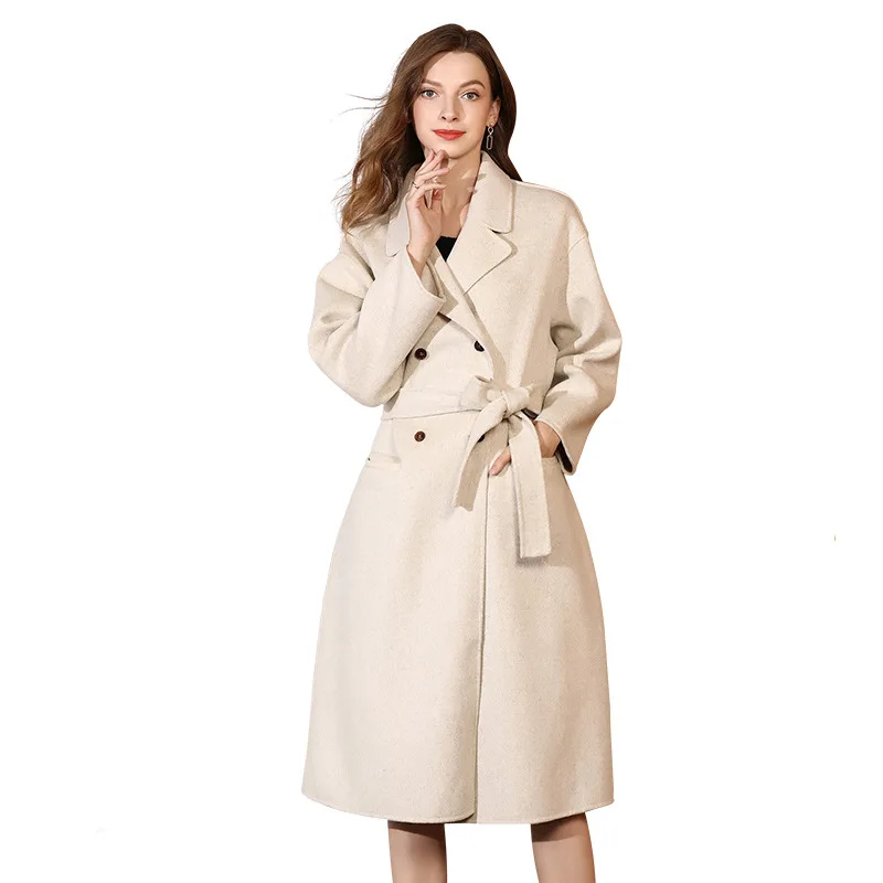 

2020 GH Long Wool Blends Women Spring Autumn Solid Camel Ladies Retro Causal Overcoat Winter Coats Minimalist