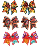 hot sale7 print cheer bows flowers and plants cheerleader girls bows with elastic band for teens hair band accessories 2 pces