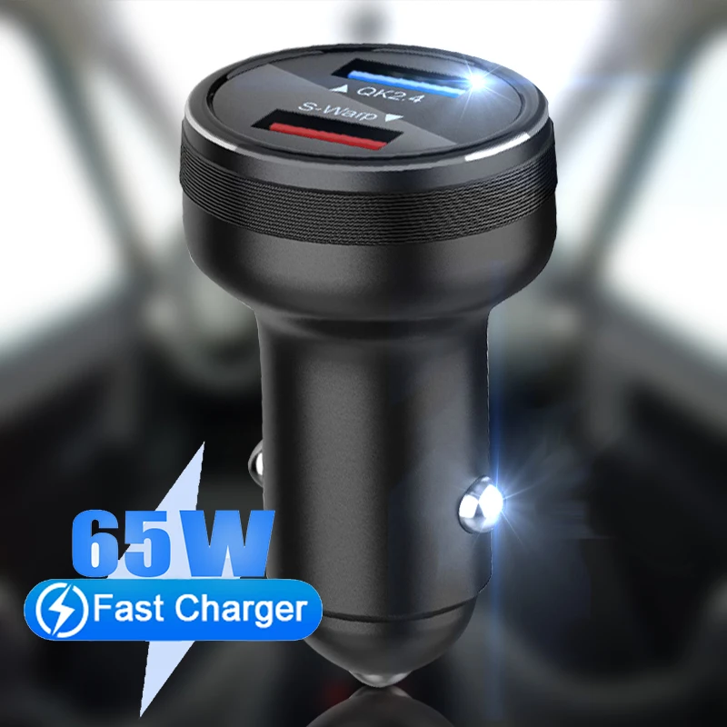 

Автомобильное зарядное устройство с двумя USB-портами, 65 Вт