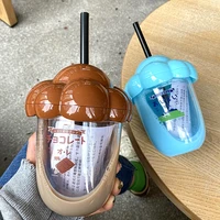 creative cloud shape water bottle lid cute cartoon pattern milk tea cup with straw trend portable plastic water cup kids gift