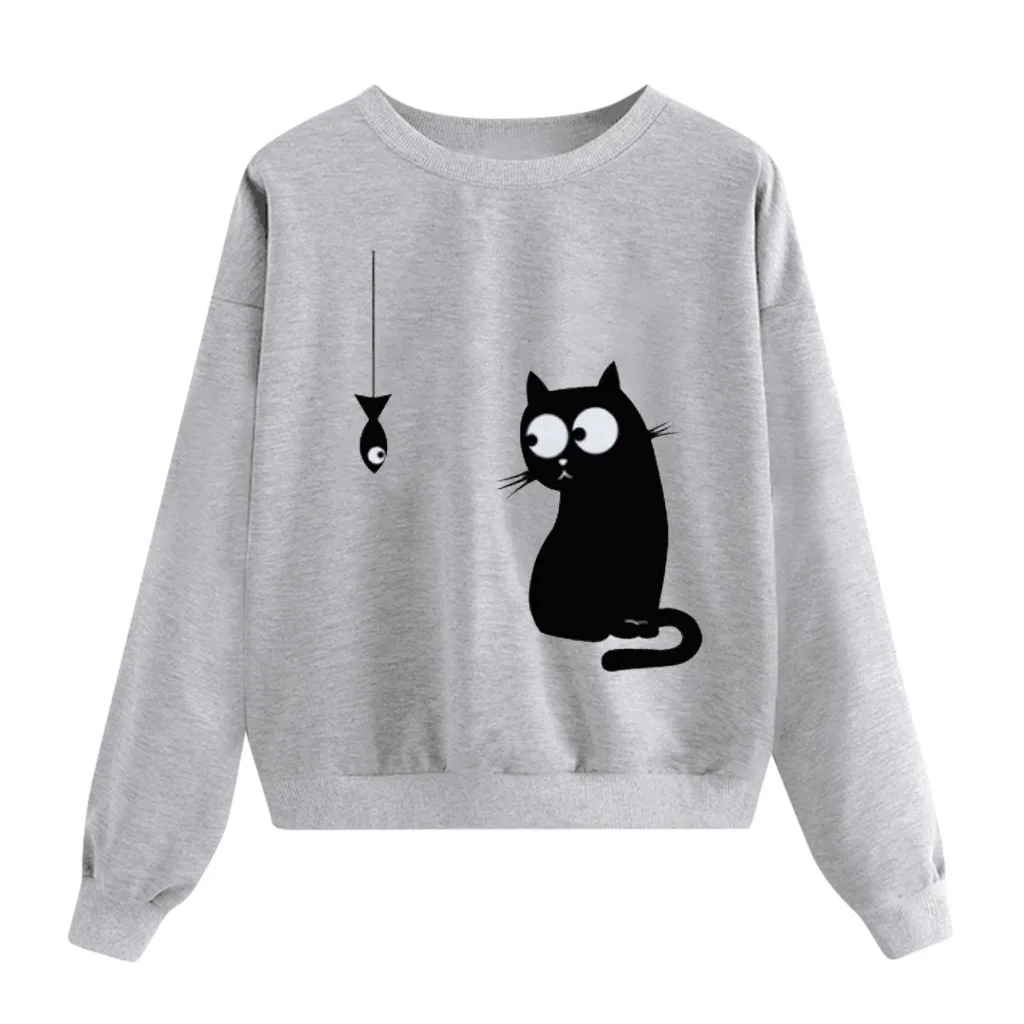 FREE OSTRICH Sweater Women Love Cat Print Top O-Neck Large Size Long Sleeve Autumn Winter Woman Sweaters Pullovers | Женская одежда