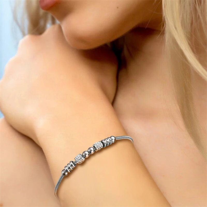 UZone Equisite Кубический Цирконий Шарм браслет из нержавеющей стали бусины