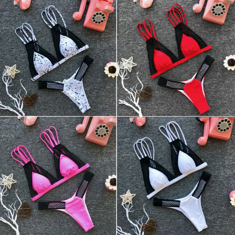 2019 летние сексуальные женские сетчатые Лоскутные бикини наборы пуш-ап Мягкий