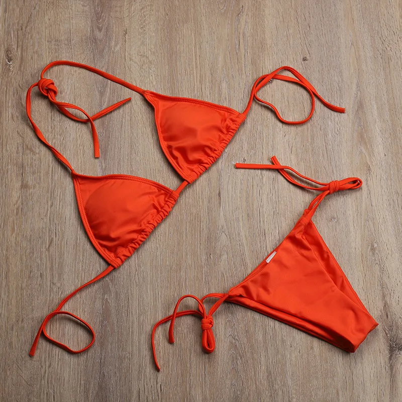 

Storyever Women's Swimwear Beach Sexy Solid Color Split Swimsuit Halter Bandage Leaky Back Feminine Bikini Set