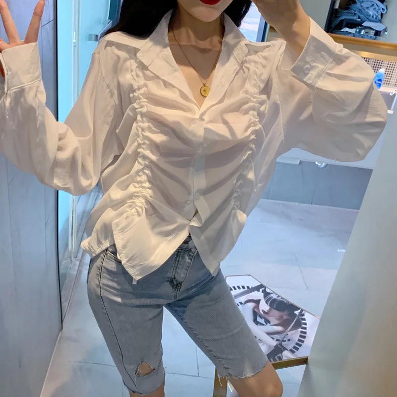 

Summer Long Sleeve Shirts Women's Clothing Vintage Blouses White Black Loose Vetement Femme Fashion Brand Tops Blusa Feminina