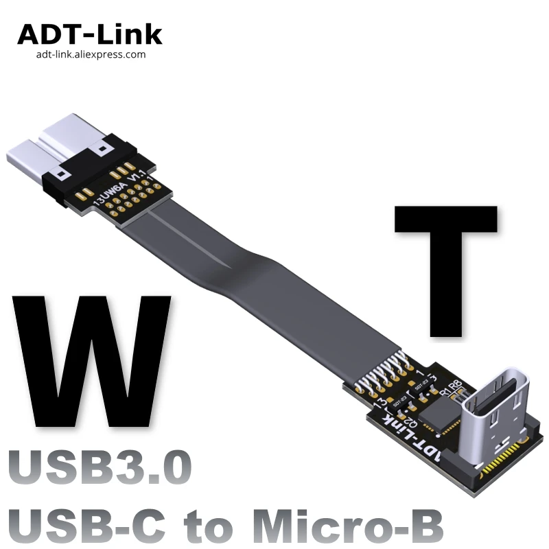 Кабель-адаптер типа C к Micro USB 3 0 Type-c 90 градусов 5-100 см плоский 1 Micro-B OTG FPV 3A 5 Гбит/с |