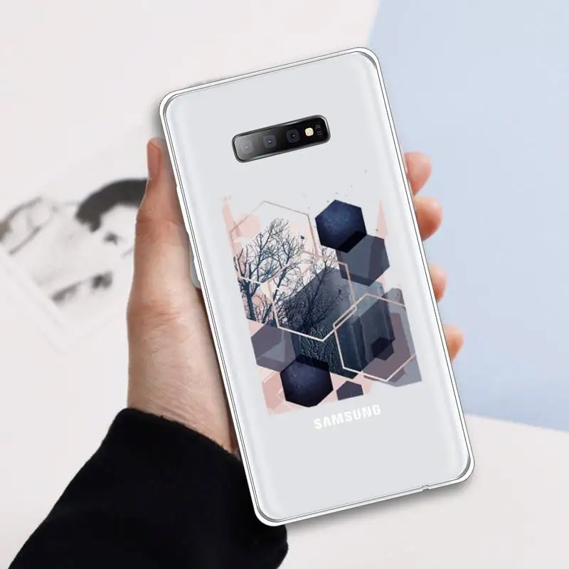 

Marble geometric pattern Phone Case Transparent For Samsung Galaxy A 71 21s S note 8 9 10 plus 20 ultra