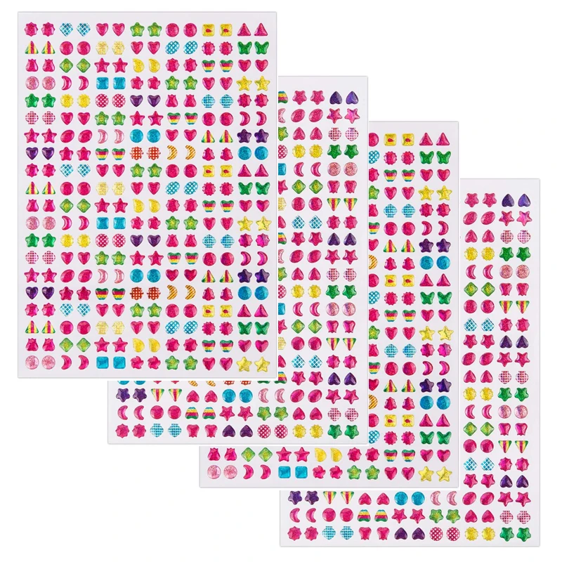 Juego de 4 hojas de gemas 3D para u&ntilde;as, set de 4 hojas de gemas 1000 + pegatinas de purpurina brillante, maquillaje de princesa, juguetes, orejera de u&ntilde;as, arte, pegatinas artesanales, regalo-0