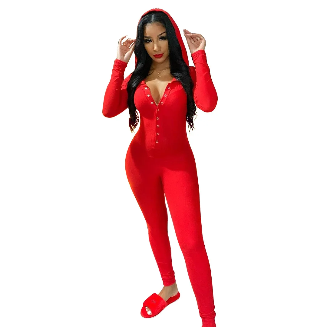 2021 Spring Women's Jumpsuit Hooded Letter Embroidery Solid Color Deep V Sexy Jumpsuit One Piece Outfit Women Club Outfits