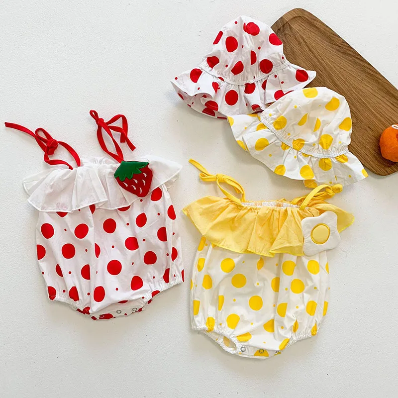 

New Summer Newborn Infant Baby Girls Printing Rompers + Hat Clothing Kids Girl Sleeveless Rompers Clothes 0-3Yrs