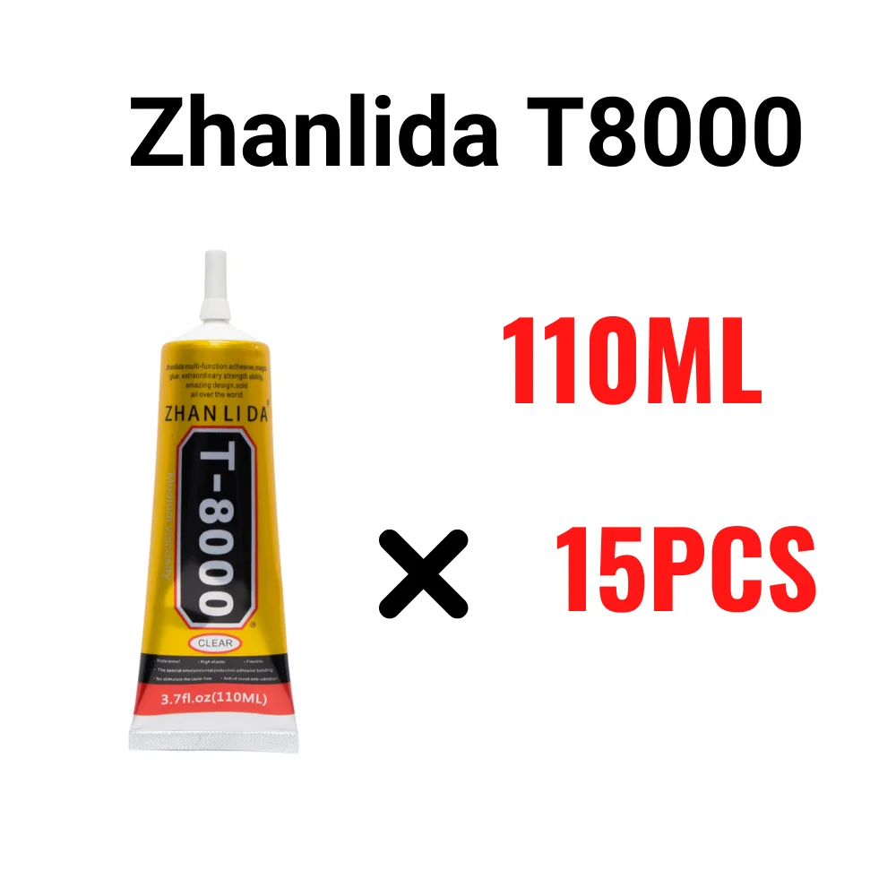15PCS Pack Zhanlida T8000 110ML Clear Contact Adhesive MultiPurpose Industrial Phone Screen Bonding Glass Repair Glue