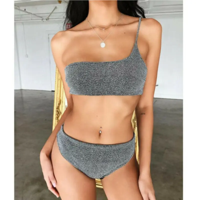 Лидер продаж 2020 Женский Блестящий бандажный золотой комплект бикини на одно