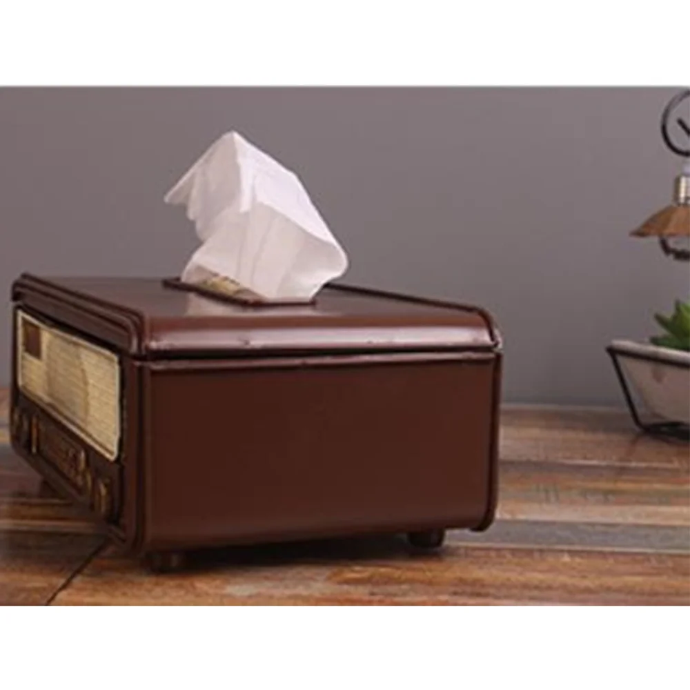 

Retro Box Shape Tissue Box Napkin Storage Container Paper Towel Holder for Home Bar Office