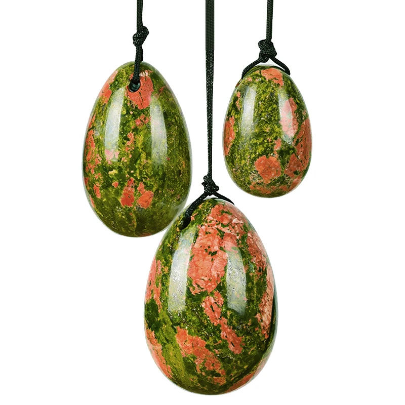 

Natural Unakite Yoni Egg Set Drilled Jade Egg Real Stone Pelvic Floor Muscle Exerciser Kegel Exercise Vaginal Firming Yoni Eggs
